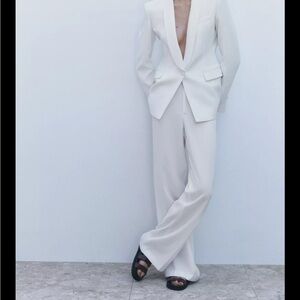 Zara White Blazer Elegant Suit Jacket